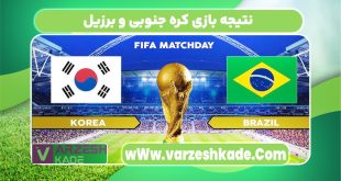 نتیجه بازی کره جنوبی و برزیل 